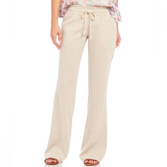 Roxy Women's Beige Linen Wide Leg Pants - Picture 1 of 8